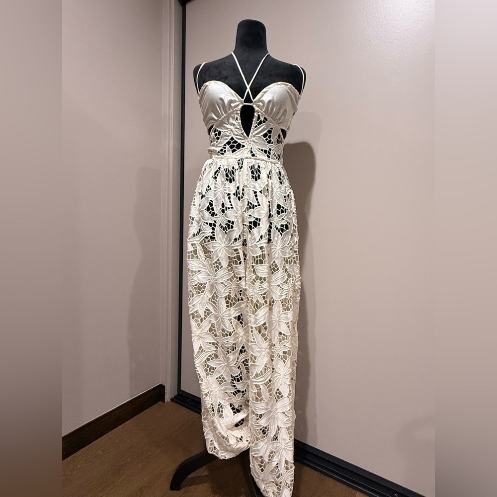 Free People Ivory Crochet Cutout Jumpsuit